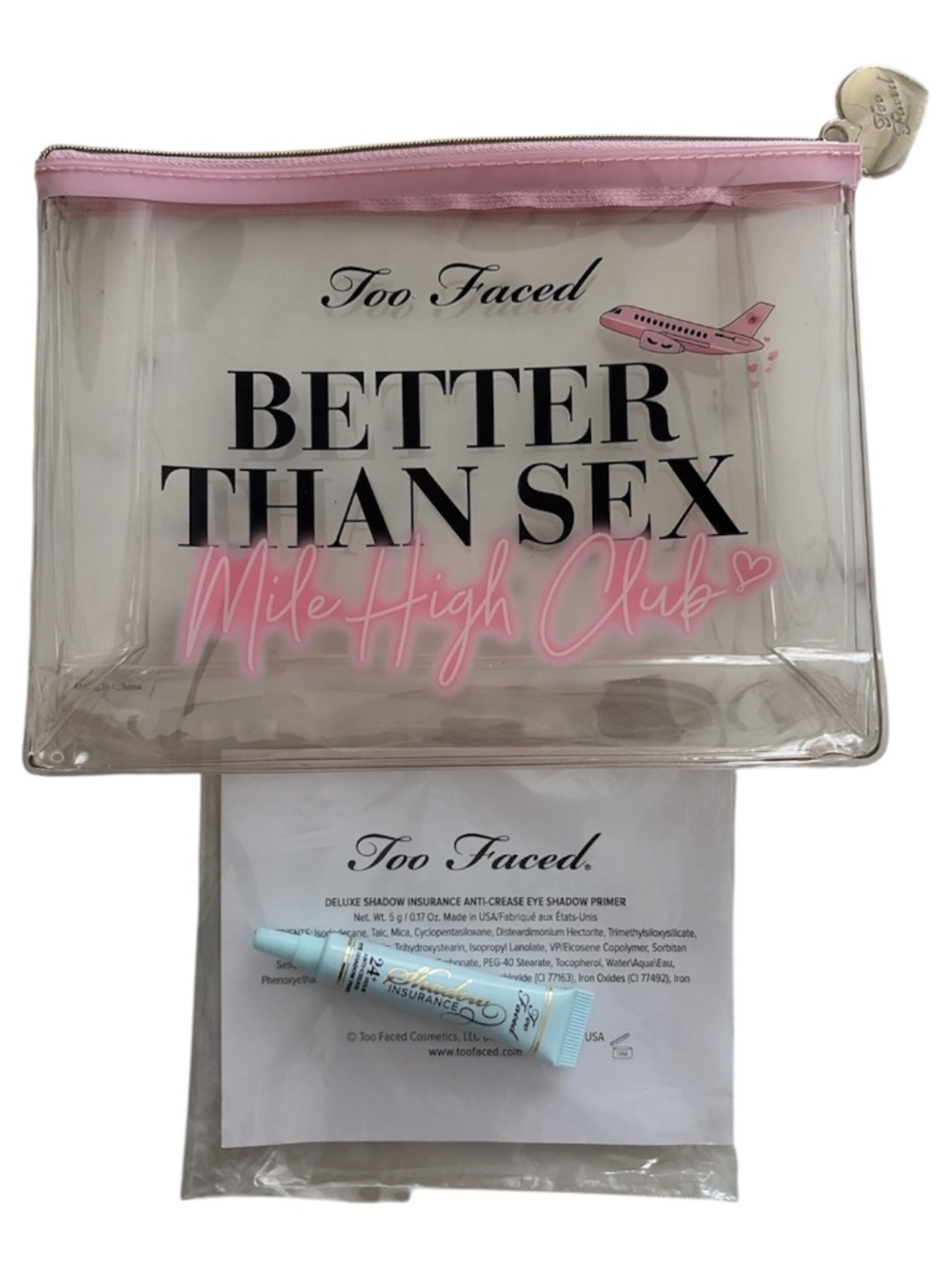 Too faced beauty zip pouch + eyeshadow insurance primer